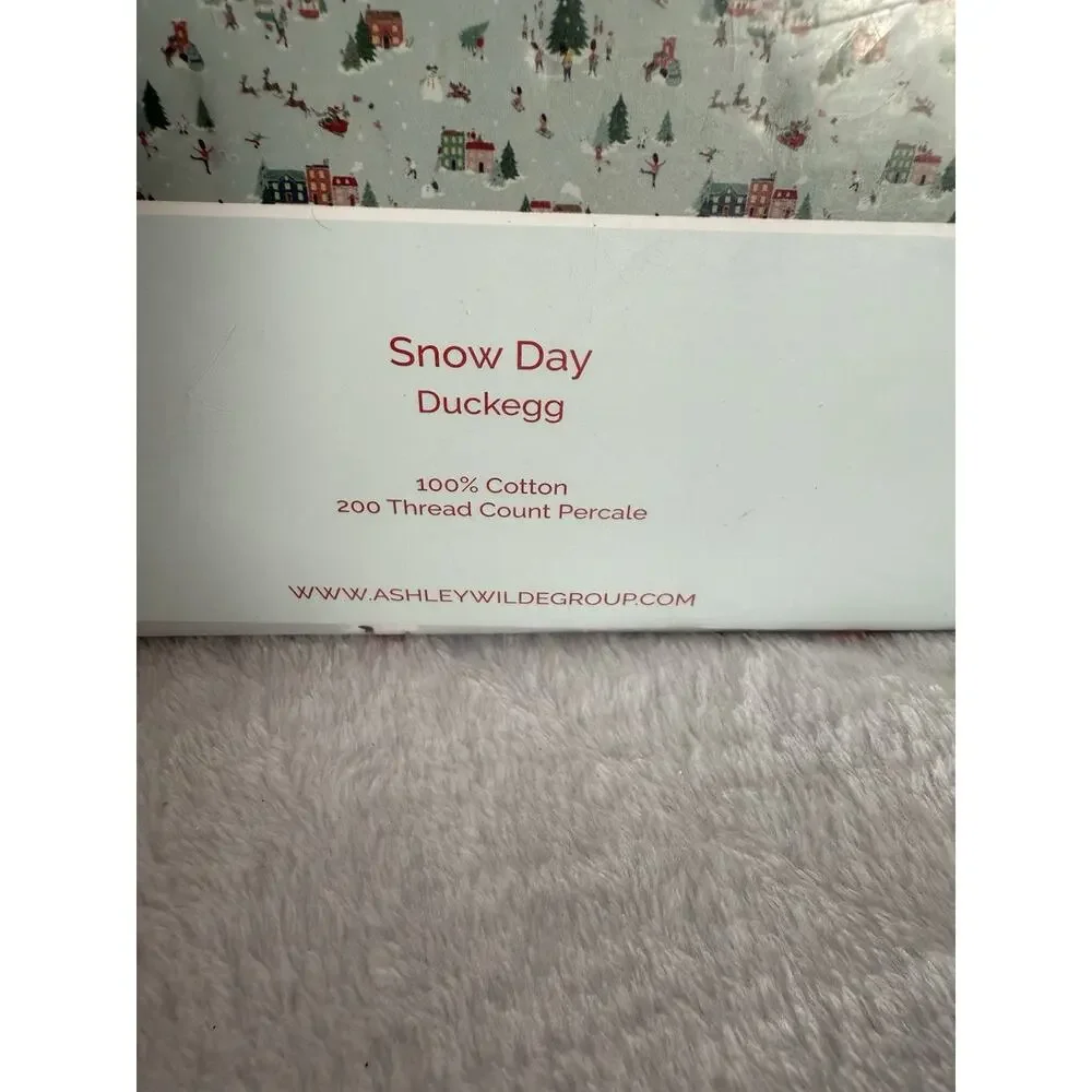 New Cath Kidston Queen 4 Piece 100% Cotton Sheet Set London Snow Day Duckegg